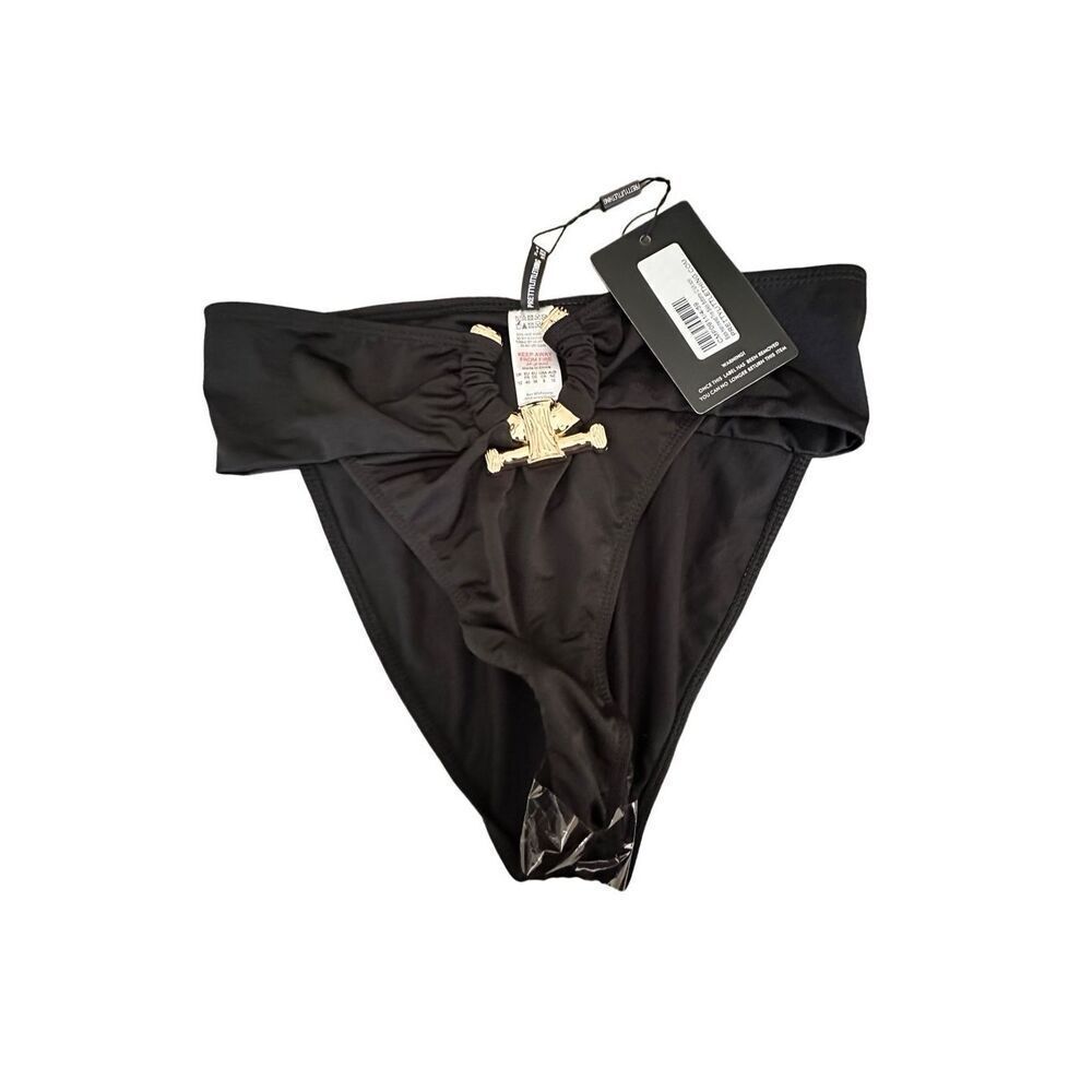 NWT Black Pretty Little Thing bikini bottom with gold embellishments | Size Medi